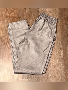 PATTY KIM Metallic Silver Faux Leather Pants
